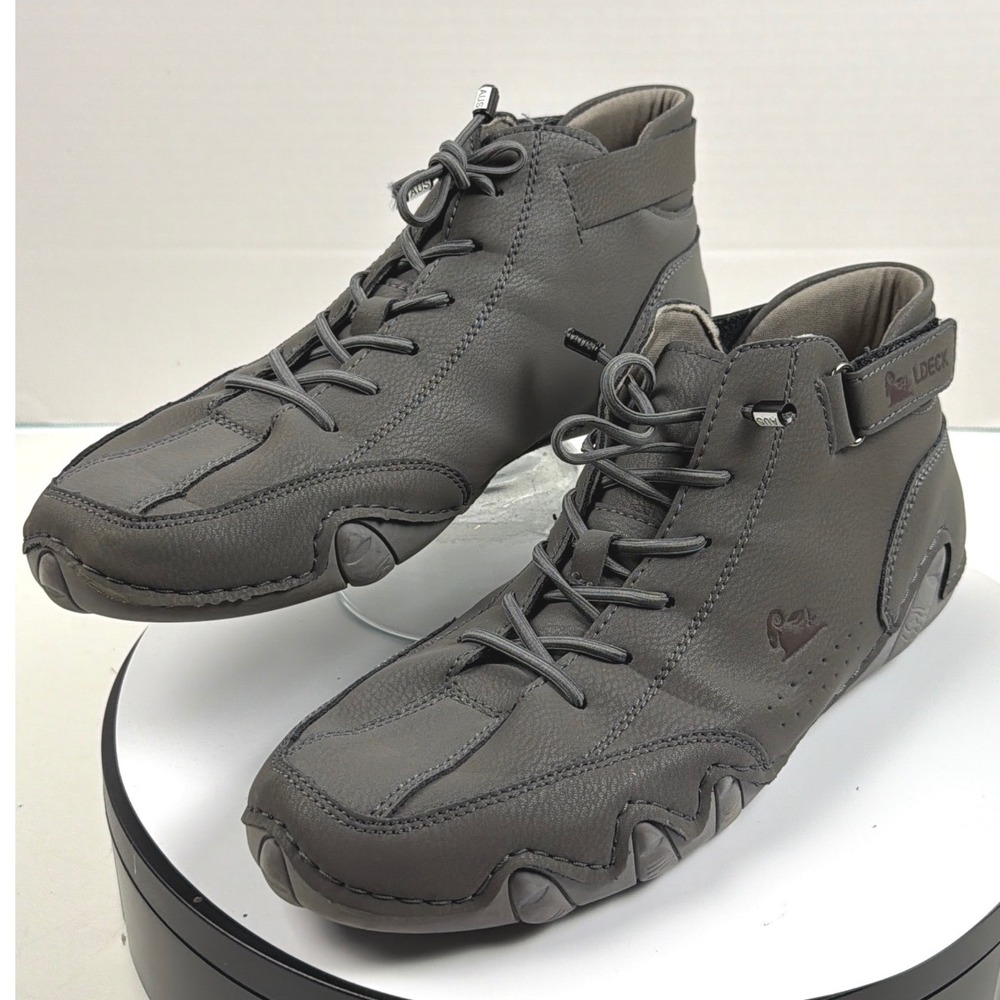 LDECK Mens Grey Leather Driving Shoes Mid Top Sneakers Vasyli Orthotic 10.5